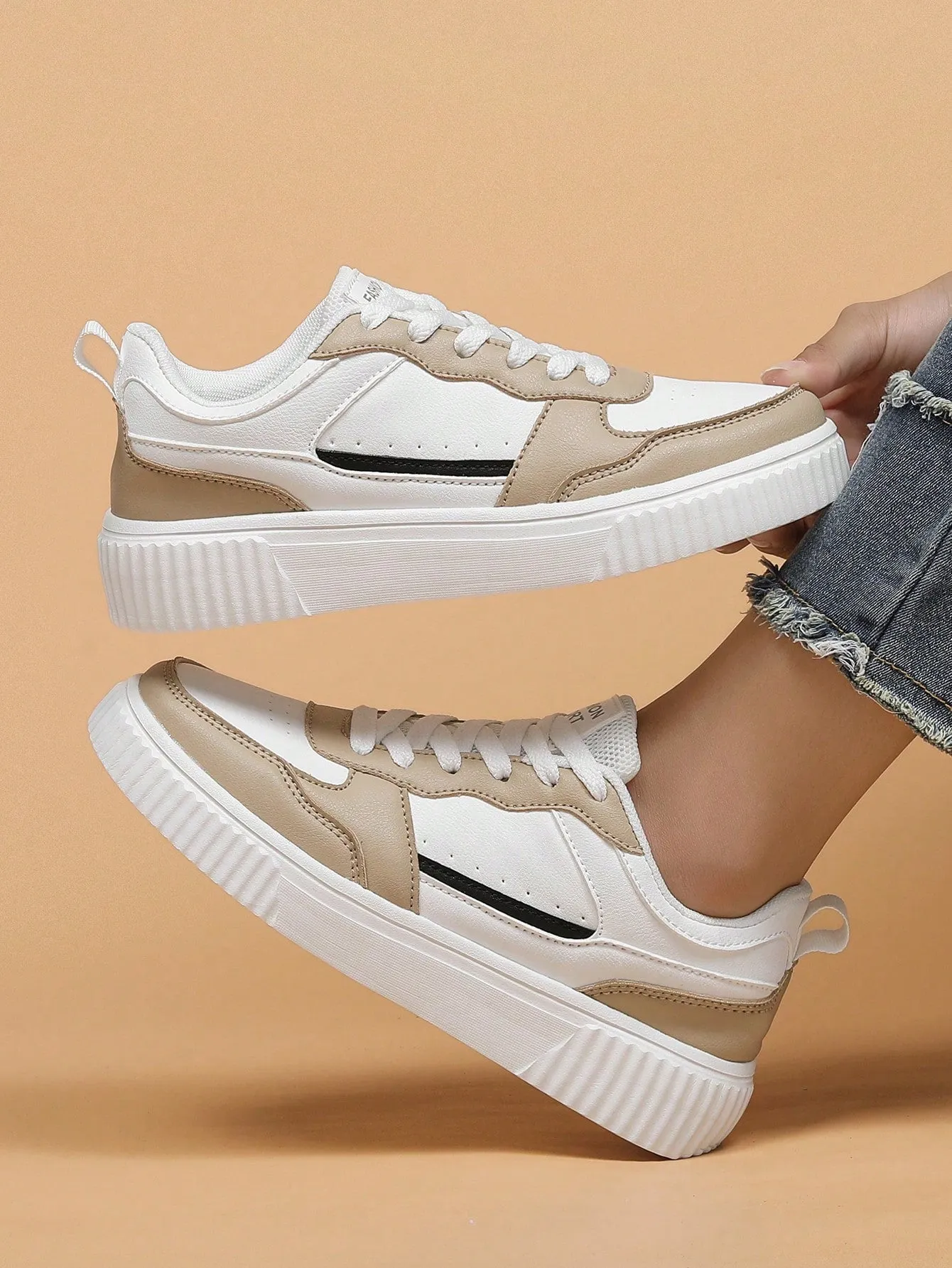 Women Lace-Up Casual Sneakers, Sports Shoes, Skateboard Shoes, Lightweight Street-Style Athletic Shoes For Women