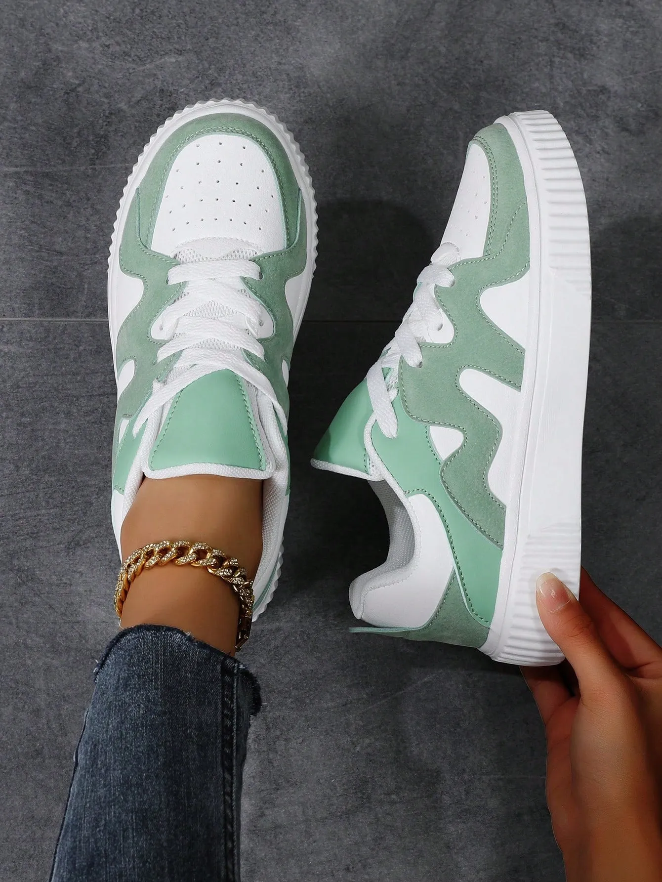 Women Lace-Up Casual Sneakers, Sports Shoes, Skateboard Shoes, Lightweight Street-Style Athletic Shoes For Women