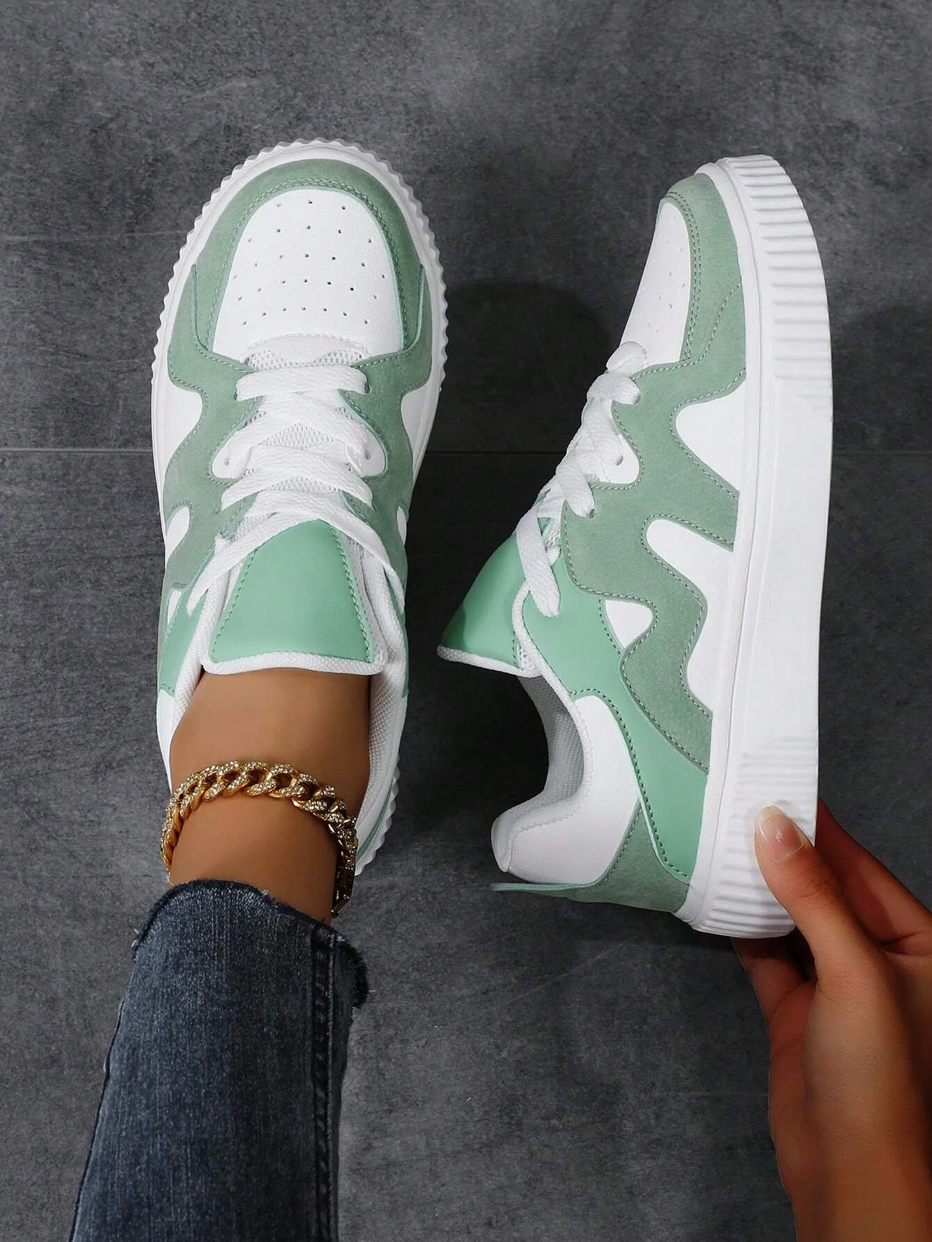 Women Lace-Up Casual Sneakers, Sports Shoes, Skateboard Shoes, Lightweight Street-Style Athletic Shoes For Women