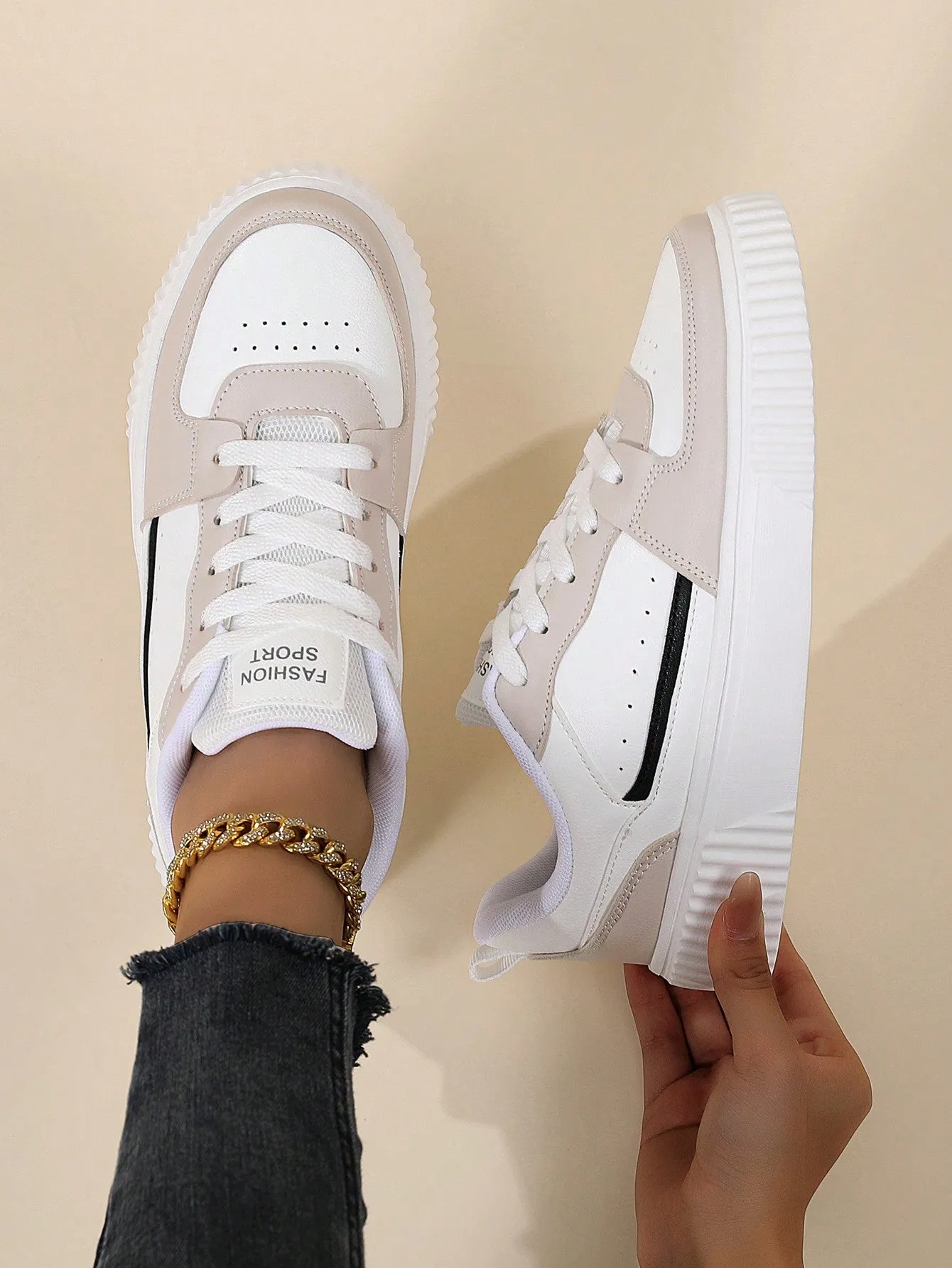 Women Lace-Up Casual Sneakers, Sports Shoes, Skateboard Shoes, Lightweight Street-Style Athletic Shoes For Women