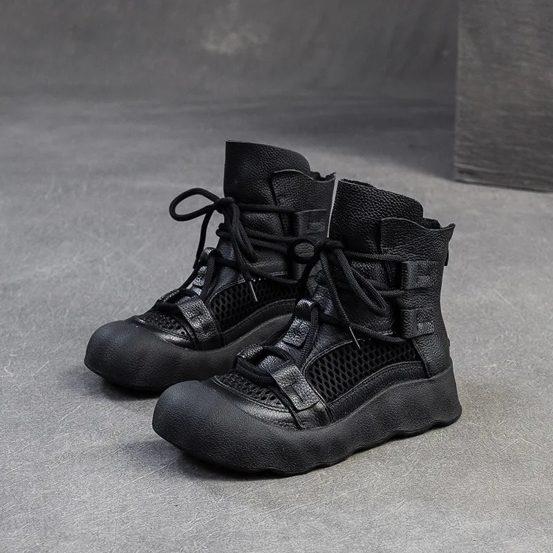 Women Plain Soft Leather Breathable Mesh Boots