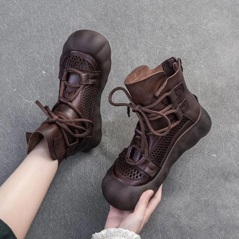 Women Plain Soft Leather Breathable Mesh Boots