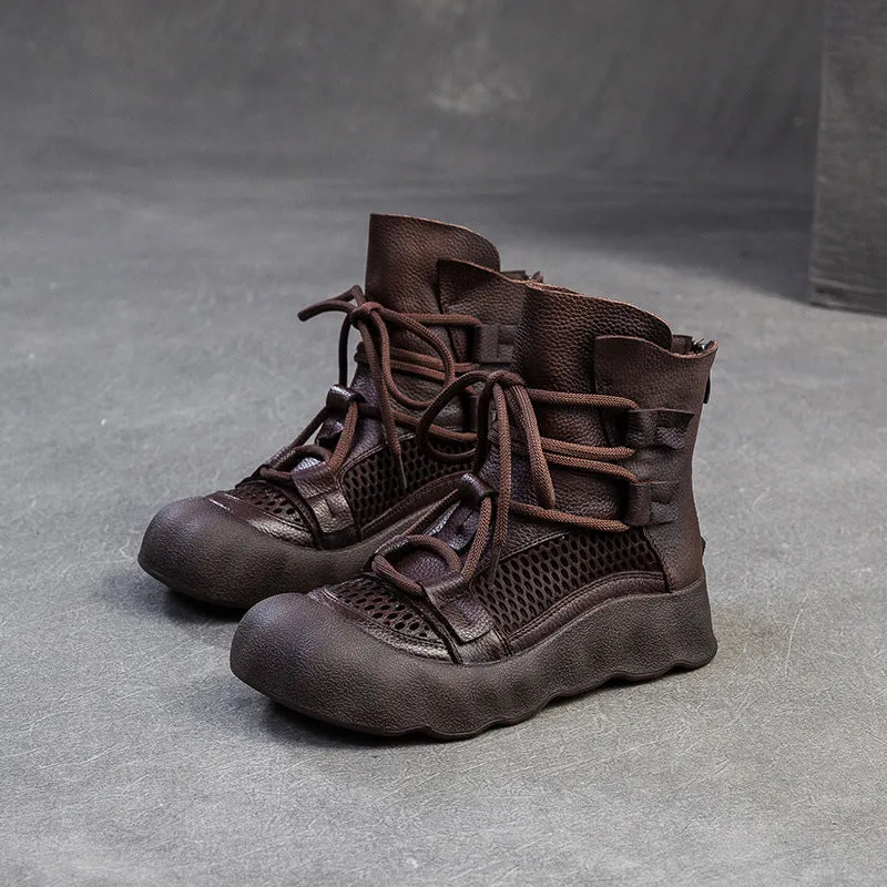 Women Plain Soft Leather Breathable Mesh Boots
