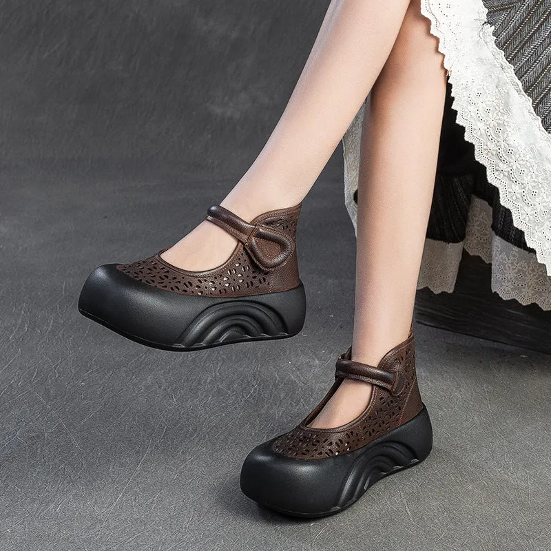 Women Spring Platform High-Top Sandals Hollow-Out Breathable Boots