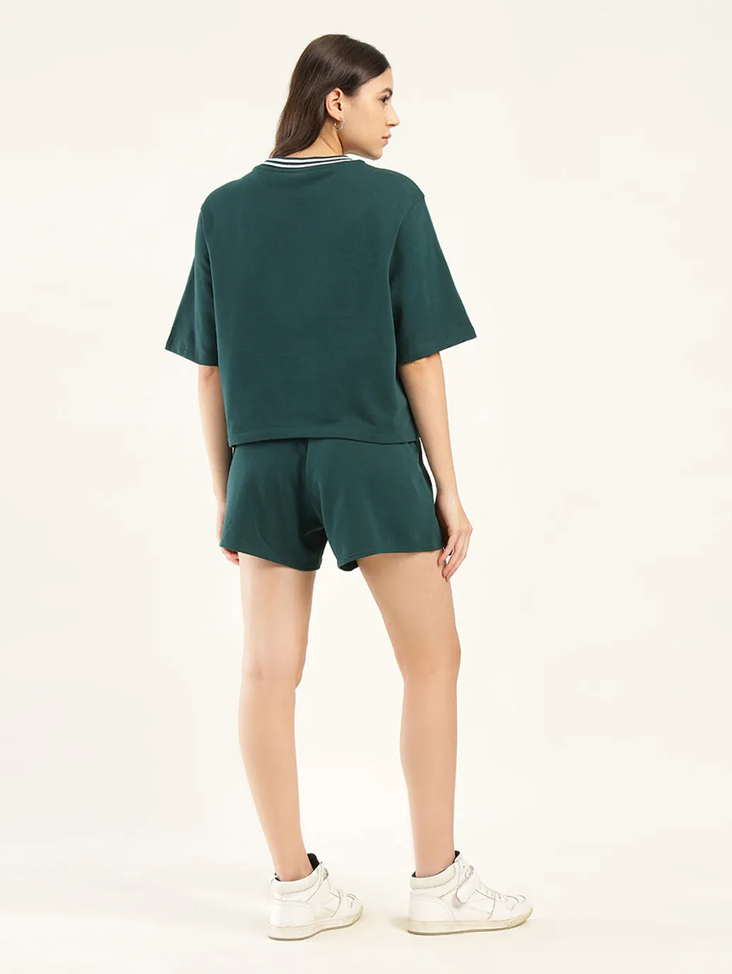 Women's Brand Logo Green Crew Neck Co-ord Set