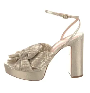 Women’s Gold Platform Bow Heels, Ankle Strap Faux Leather Shoes, Size EU 40 / US 9