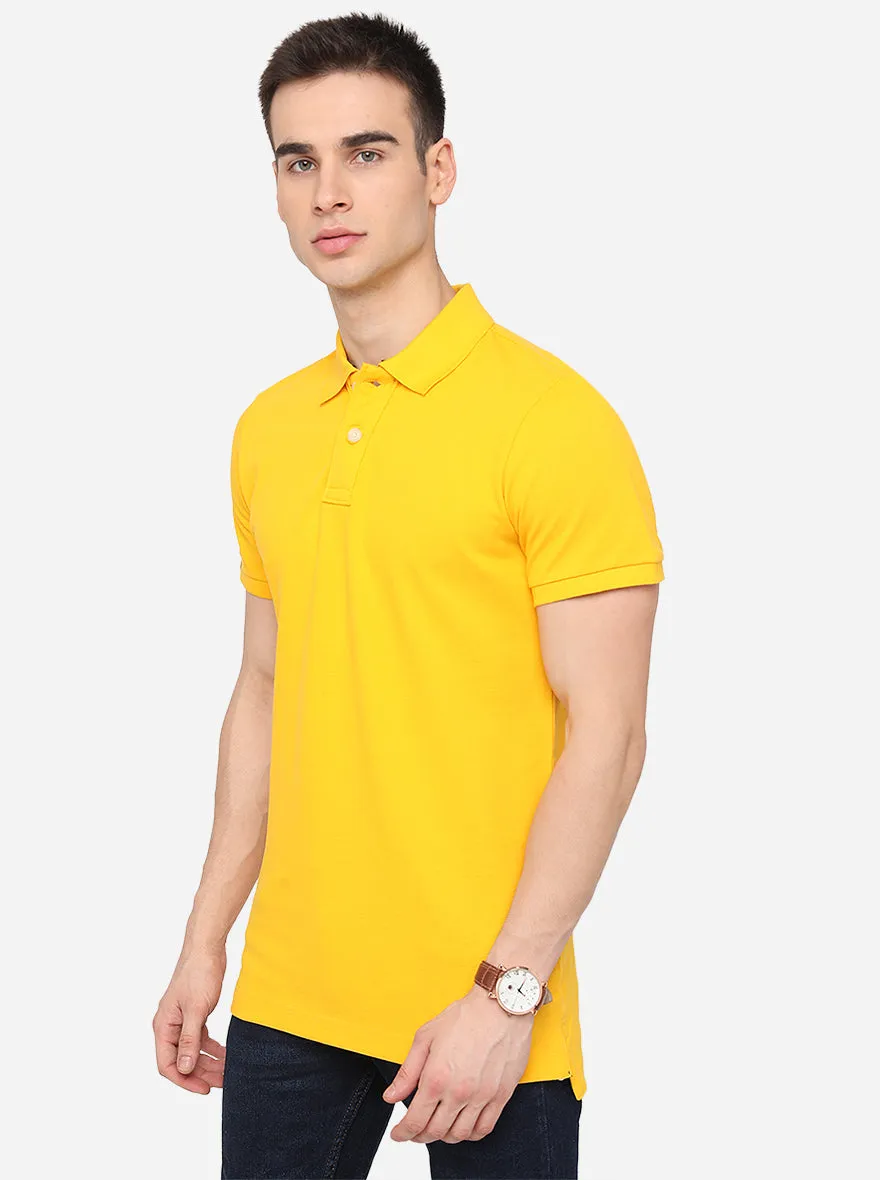 Yellow Solid Slim Fit Polo T-Shirt | JadeBlue