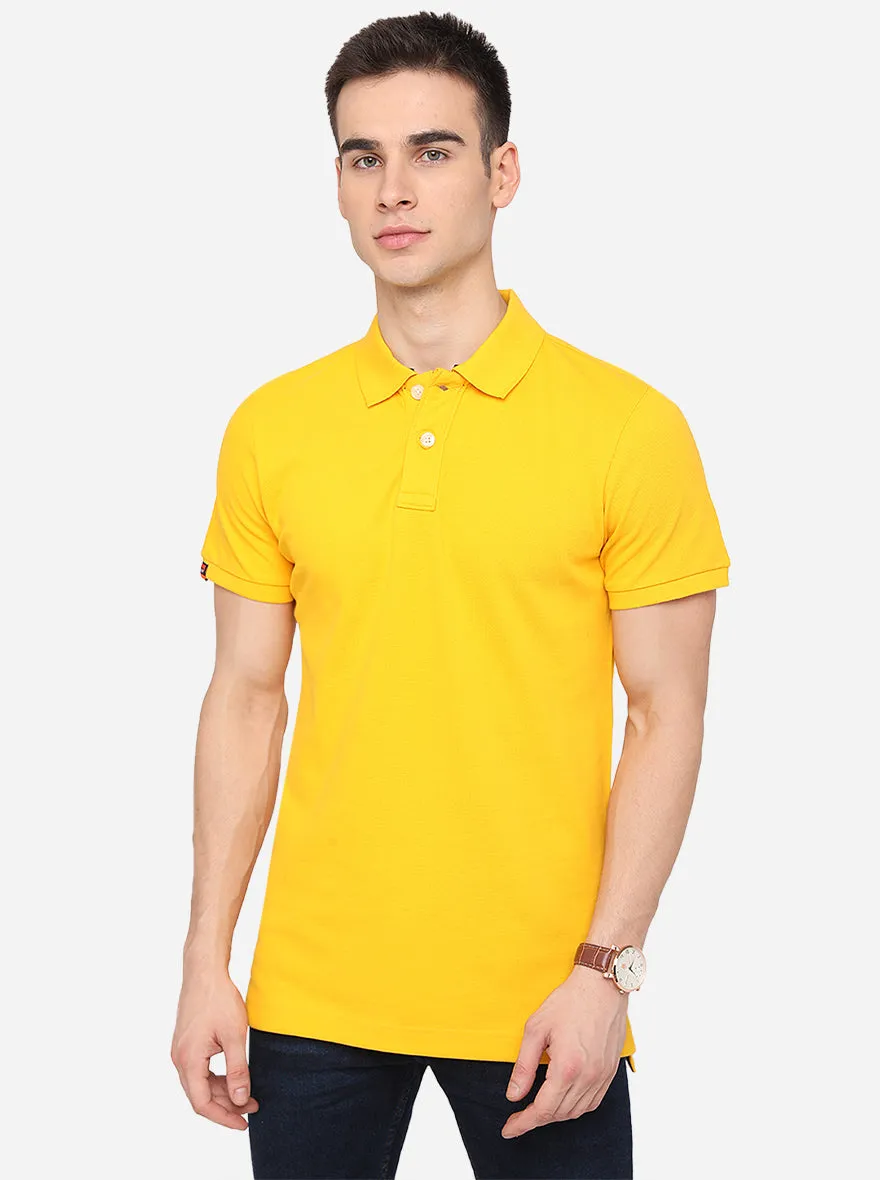 Yellow Solid Slim Fit Polo T-Shirt | JadeBlue