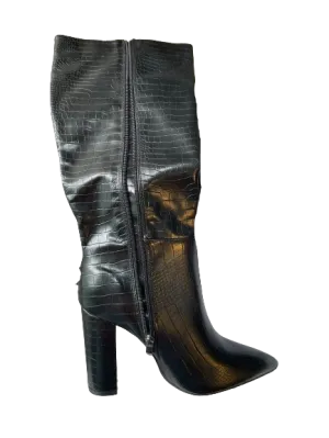 Zara Faux Crocodile Block Heel Boots