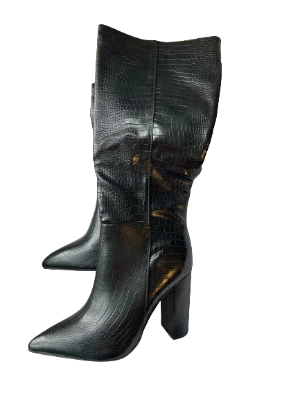 Zara Faux Crocodile Block Heel Boots