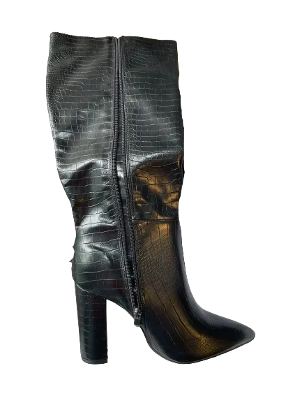 Zara Faux Crocodile Block Heel Boots